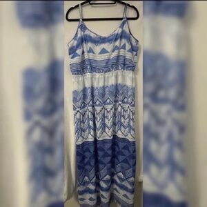 Old Navy Blue and White Geometric Maxi Dress